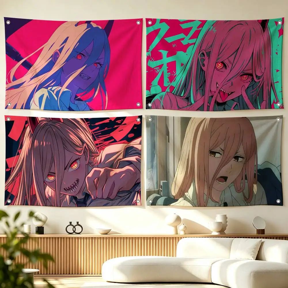 P-Power C-Chainsaw Man Anime  Flags Wall Hanging Tapestry Outdoor Garage Room Decorative flag Background Blanket