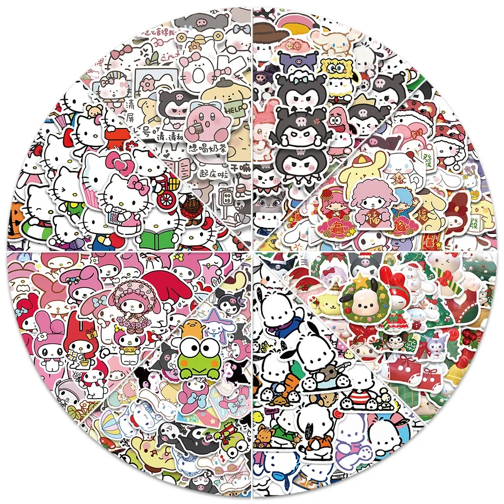 50/100pcs Anime Sanrio Diy Stickers Kuromi Hello Kitty Melody Kawaii Scrapbook Phone Case Christmas New Year Party Decor Sticker