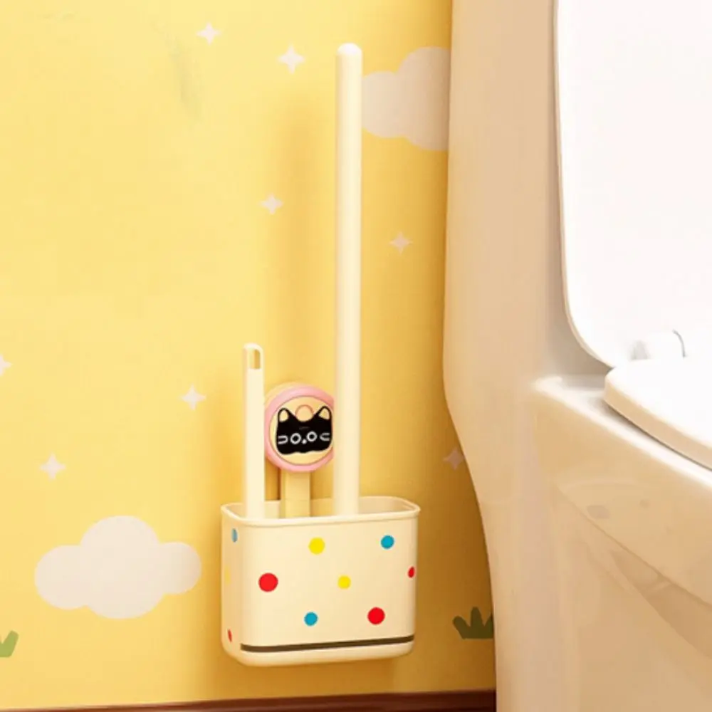 

Cartoon Closestool Brush Wall Mounted No Punching Toilet Brush Holder with Suction Cup Plastic Cleaning Brush Bathroom