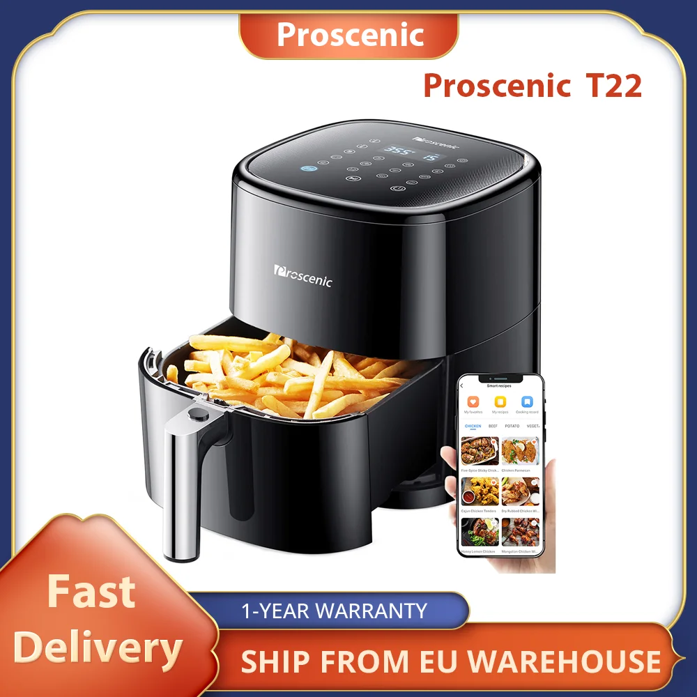 Proscenic T22 Air Fryer 1500W with 13 Presets  Shake Reminder, Oil Free Air Fryer 5L, Compatible with APP Easy to Clean