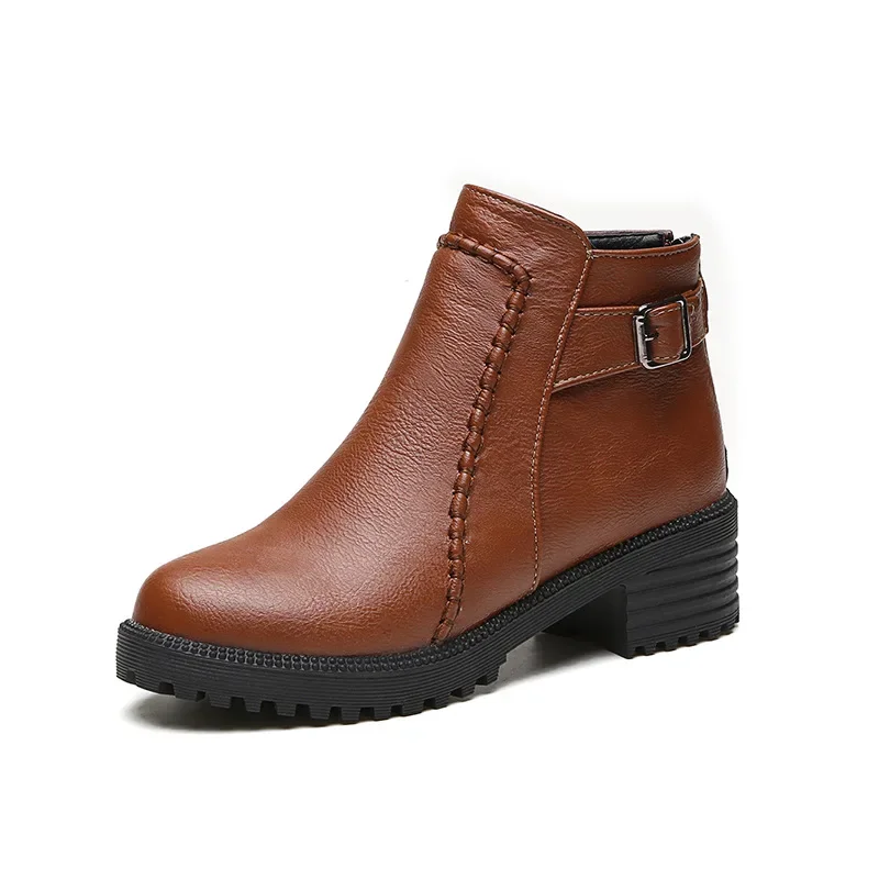 Stivali autunnali Donna Pelle vintage Caviglia corta Casual Botas Stivali occidentali antiscivolo Stivali da cowboy Moto Pour Donna 457