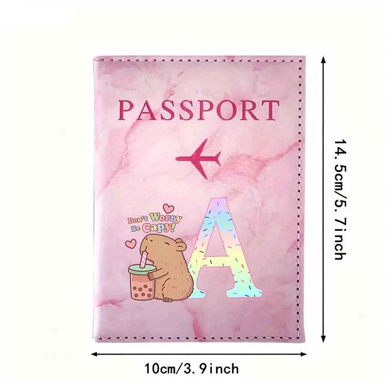 Capybara Passport Covers Women Ultra-thin Document Holder Kawaii Anime Letter A-Z Travel Passport Holder ID Card Covers Gift