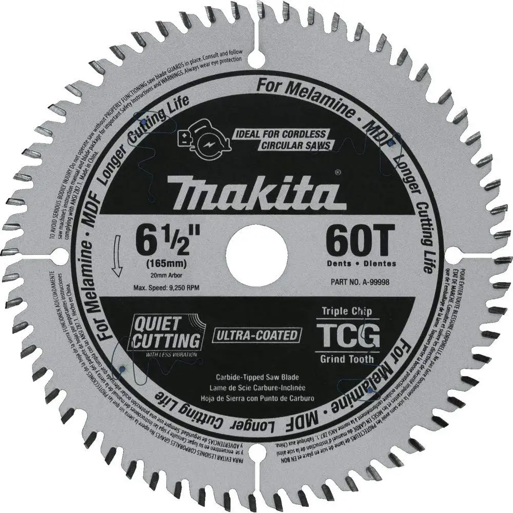 

6-1/2" 60T Carbide-Tipped Plunge Saw Blade for Clean Cuts in MDF and Laminate