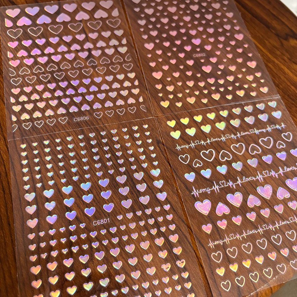 6pcs Aurora Fantasy Love Star Nail Art Stickers Laser Holographic Valentine's Day Nail Decals for DIY Wedding & Party Manicures*