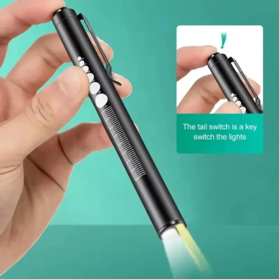 Mini Portable USB Rechargeable LED Penlight Stainless Steel Torch Medical Oral Pupil Handy Flashlight Outdoor Fishing Tool