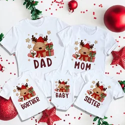 Deer Christmas Print Family Matching Xmas Clothes Mother Daughter Tshirt Mom Dad Girl Boy Holiday Party Look T-shirt Baby Romper