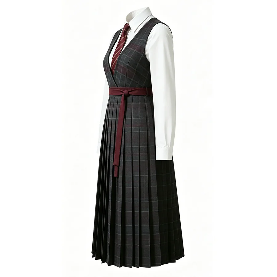 New TV Hermione Granger Uniform Set Purple Wizard Coat Tartan Pleated Dress with Tie Belt Dark Academia Hogwarts Cosplay Costume view 6