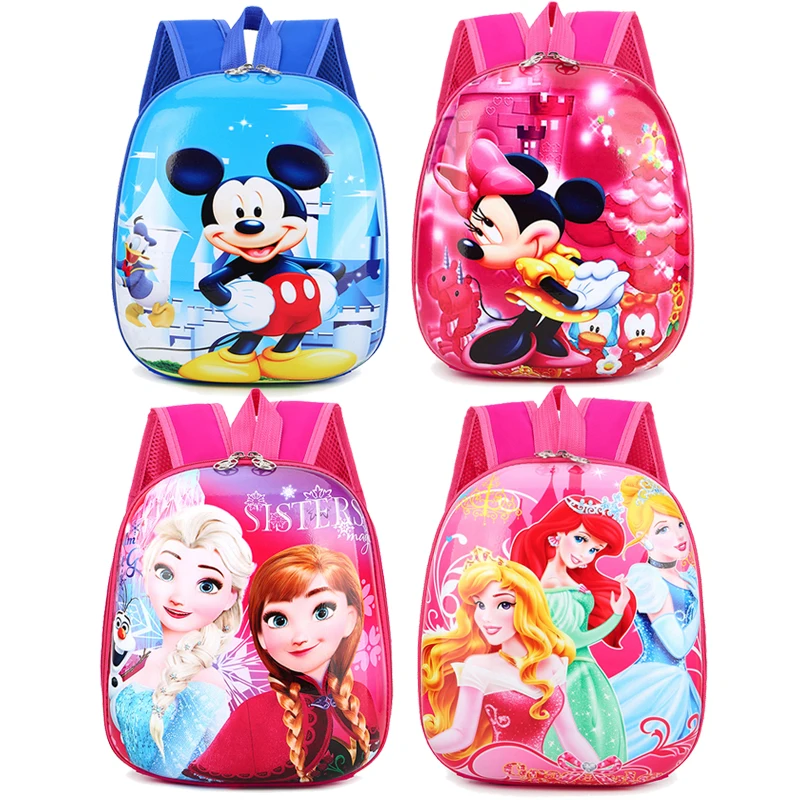 Disney Backpack Cartoon Mickey Mouse Frozen Princess Backpack Hard Shell Waterproof High Capacity Children\'s Bags Schoolbag