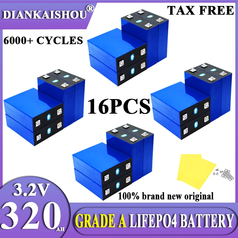 

16pcs new 3.2V 280ah 320ah Lifepo4 rechargeable battery GRADE A DIY 48V RV solar storage golf cart battery pack EU/US tax-free