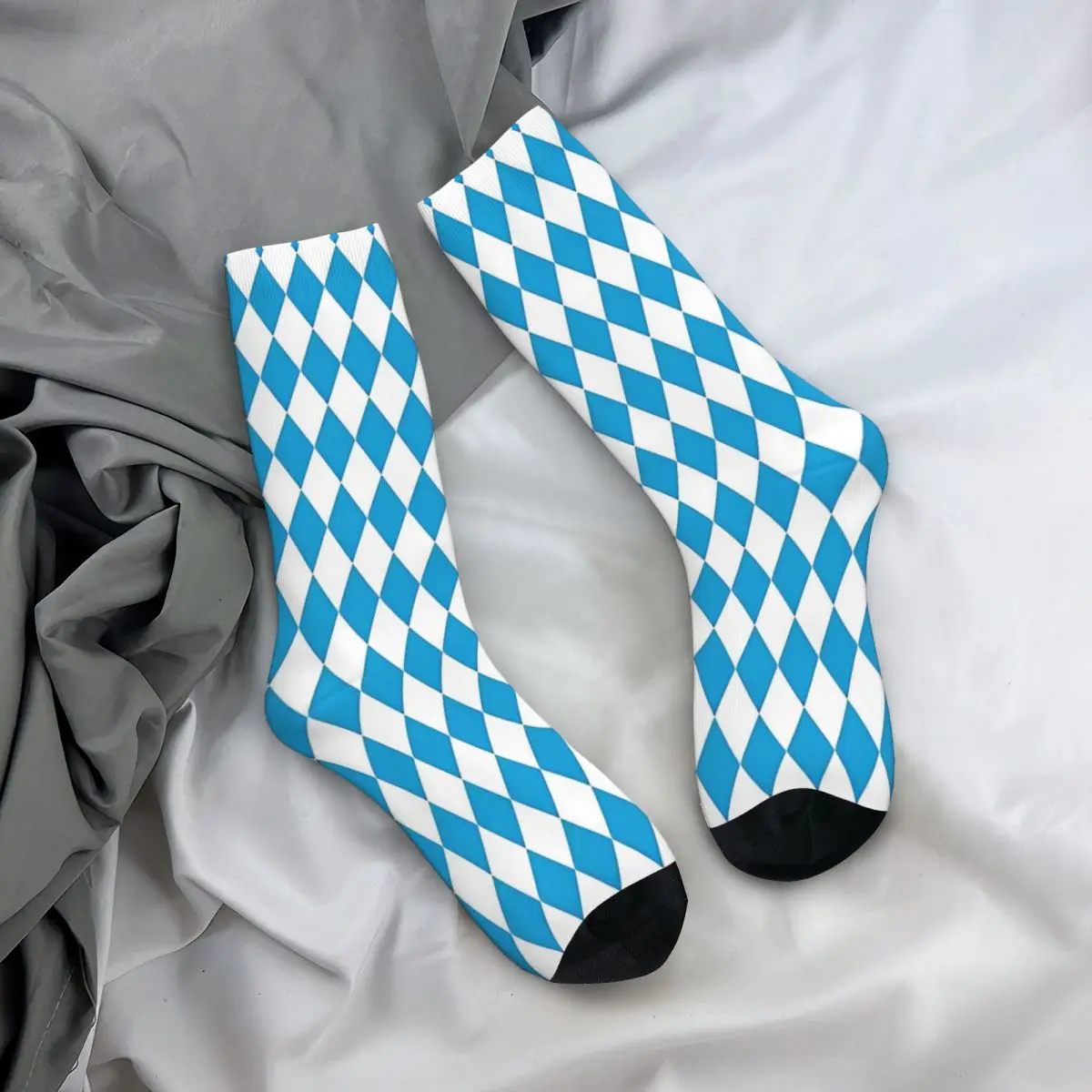 Nuovi calzini da uomo Hip Hop Diamond Oktoberfest calzino bavarese blu e bianco calzino da donna con grafica diagonale grande primavera estate