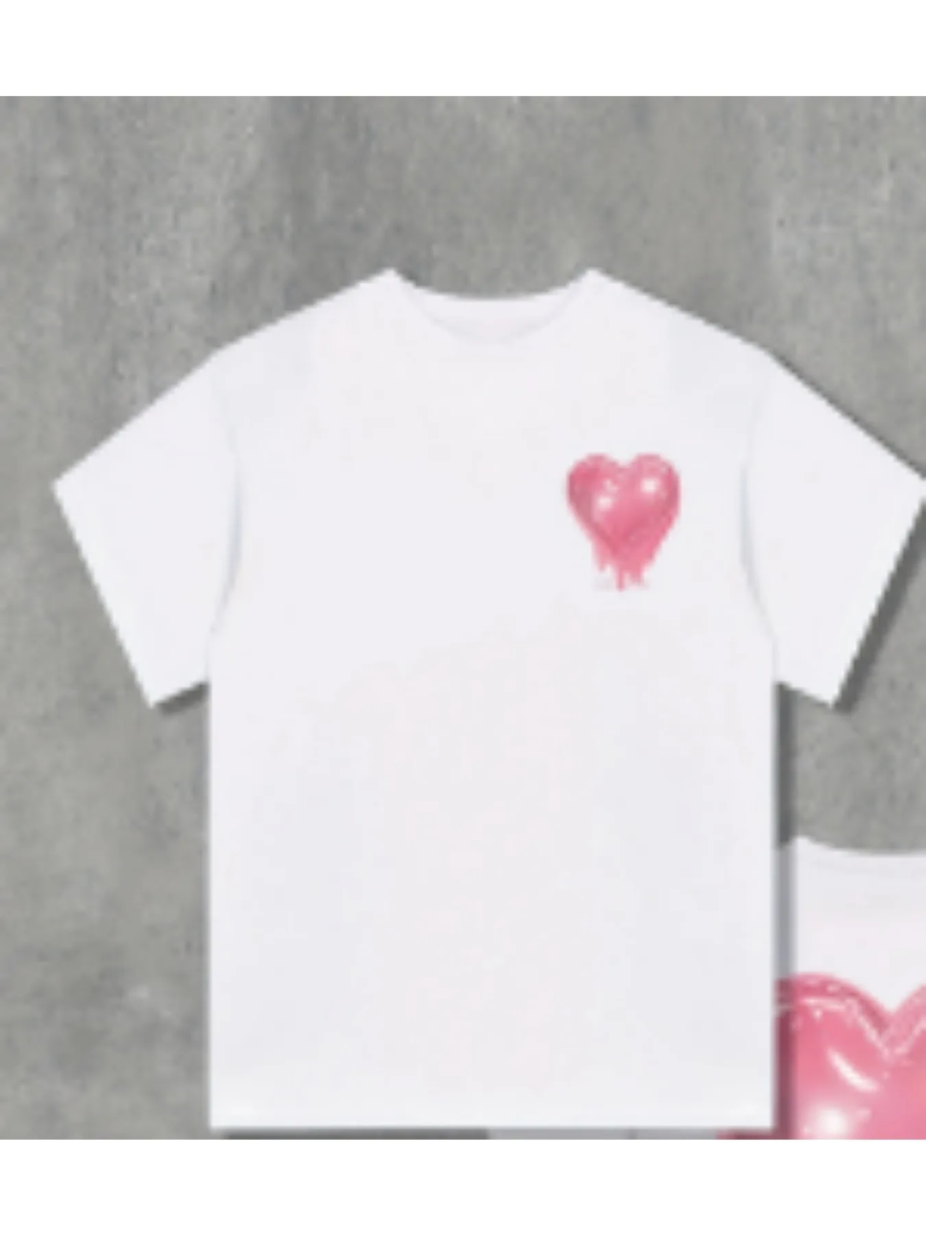 

Свободная повседневная футболка с короткими рукавами и геометрическим принтом в виде сердца — белая и розовая летняя футболка с круглым вырезом, которую можно стирать в машине