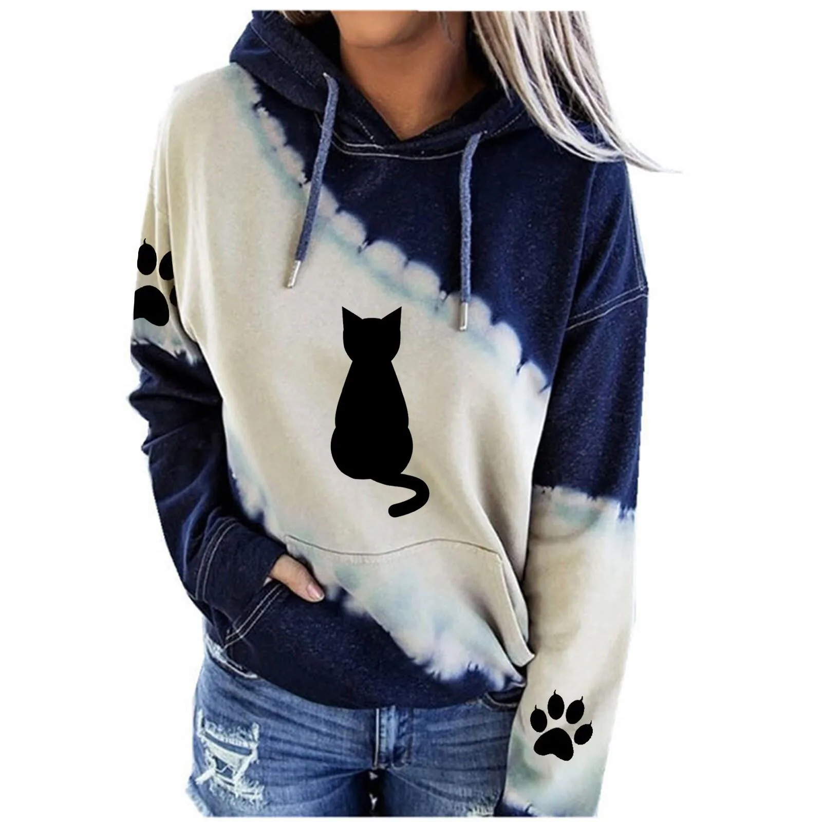 2023 Nieuwe Mode Vrouwen Lange Mouwen Hoodies Streetwear Sweatshirts Harajuku Trui Kawaii Kat Gedrukt Meisjes Kleding Jas