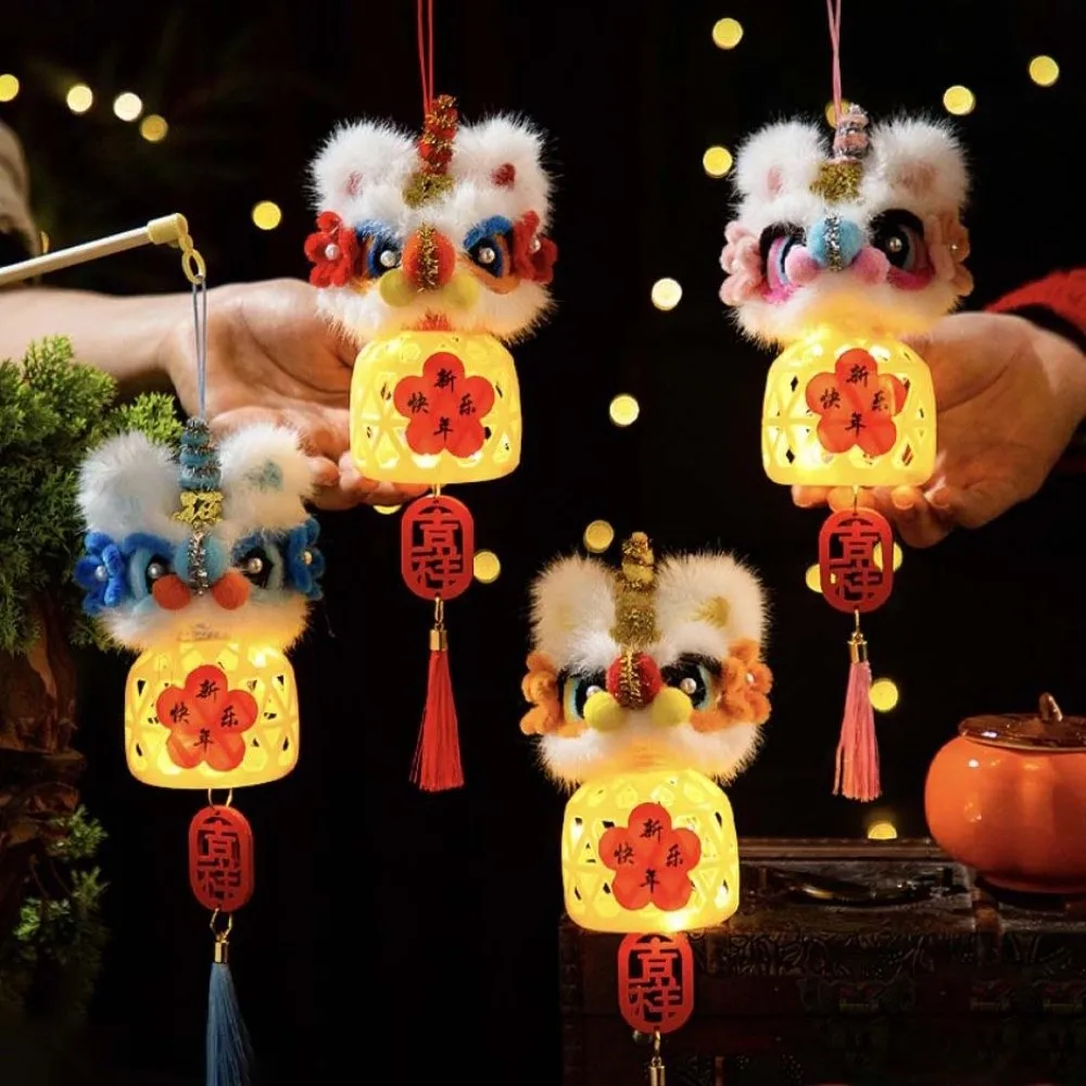 النمط الصيني 2026 السنة الجديدة فانوس الزخرفية الأسد الرقص المحمولة الخيزران منتصف الخريف فانوس DIY بها بنفسك اليدوية Hanfu اكسسوارات