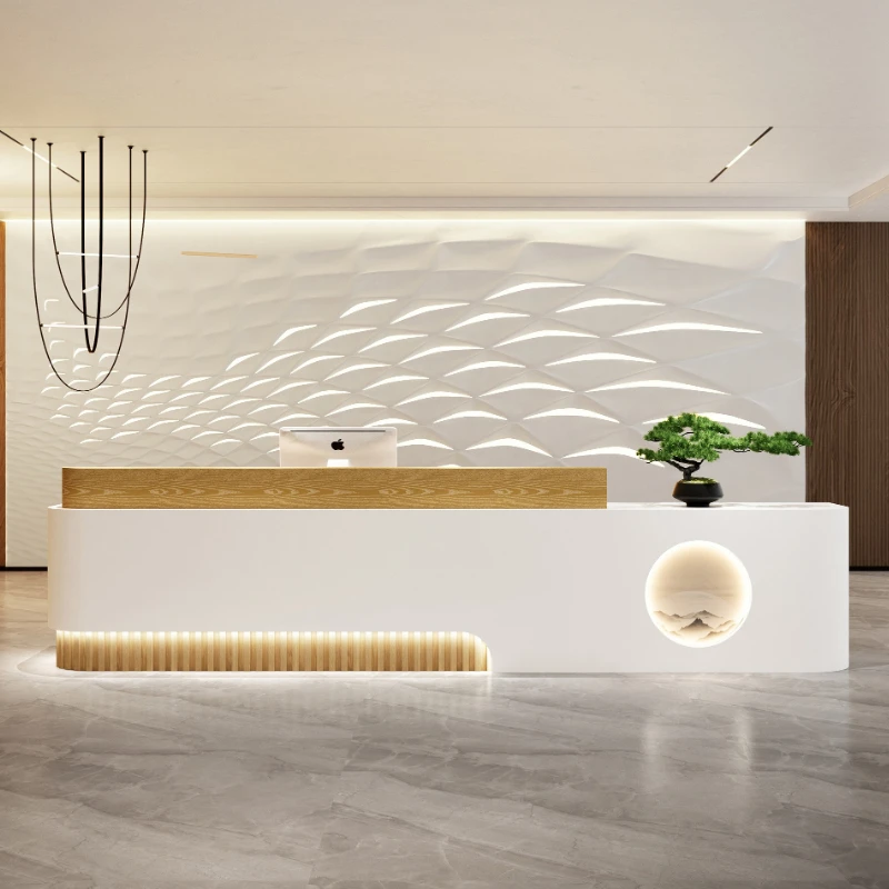 مكاتب الاستقبال الحديثة البسيطة الرجعية الخشب الطبيعي اللون النمط الصيني مكاتب الاستقبال أثاث المكاتب التجميل استقبال ZY40JDT #2