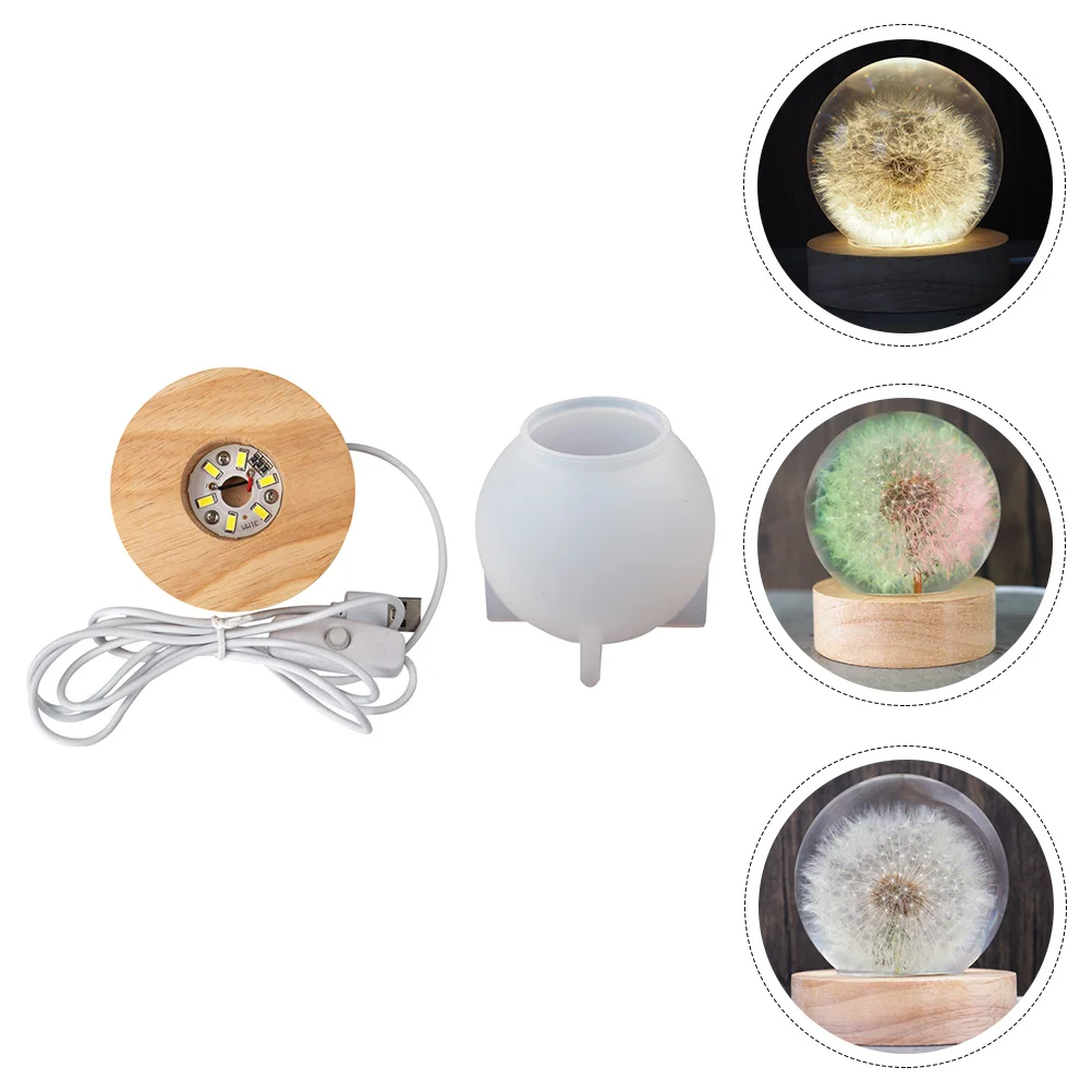 

2Pcs Led Light Mold With Wood Base Crystal Night Light Bulb Mold Desktop Ornament Home Decoration Accessories Components