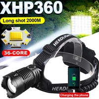 100000LM Zoomable XHP360 Headlamp 36-Core LED Head Lamp Use 18650 Battery Flashlight USB Rechargeable 4 Lighting Mode Head Torch