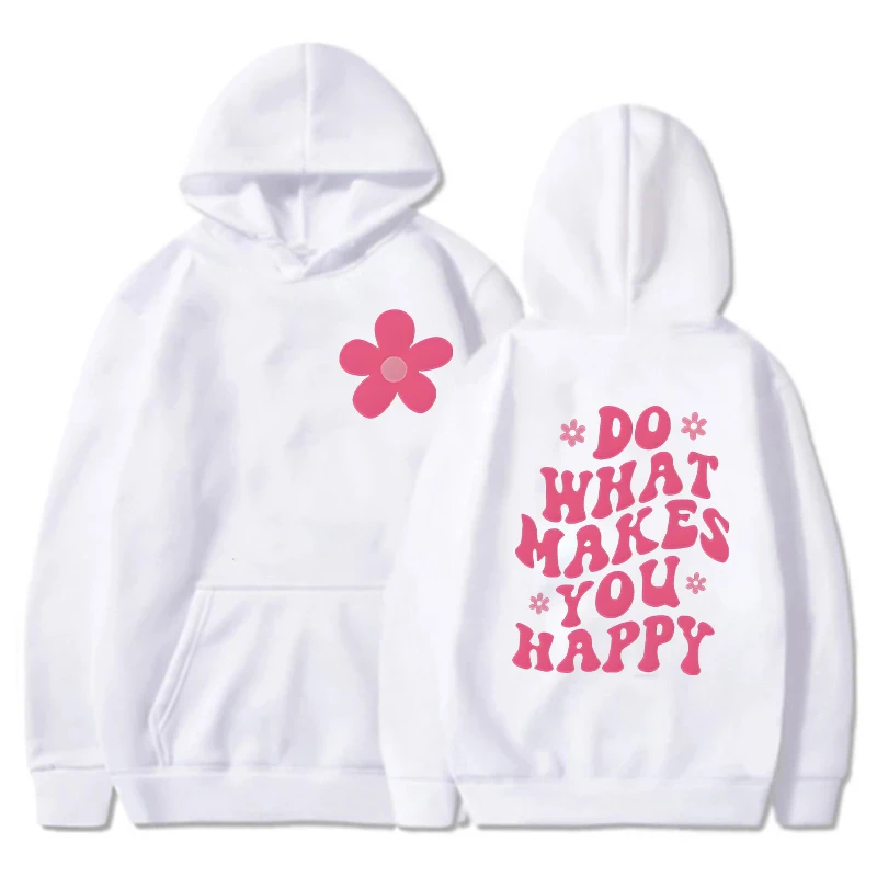 Do What Makes You Happy Print Hoodie Pink Letters Hoodies for Women Casual Graphic Design Pullover Hooded Sweatshirt with Pocket