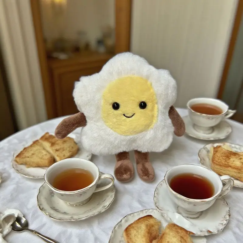 15*15 cm Pluche Gebakken Ei Speelgoed Kawaii Wit Bruin Voedsel Gevulde Pluche Cartoon Speelgoed voor Jongens Meisjes Verjaardag Kerstcadeaus