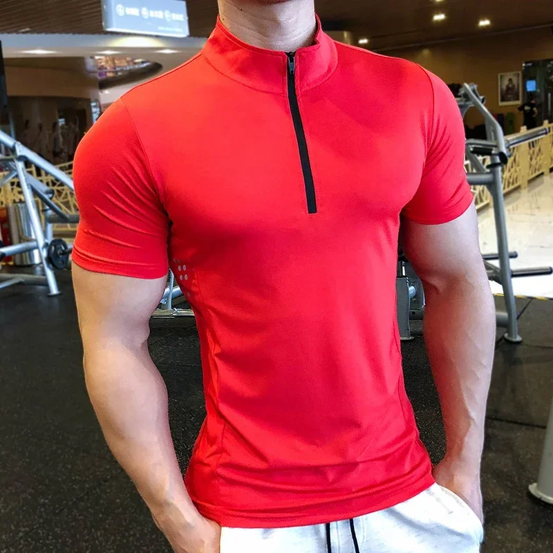 Men's Sports Shirt Half Zipper High Neck Basketball T-shirt Fitness Jogging Bottom Shirt Outdoor Running Training T-shirt