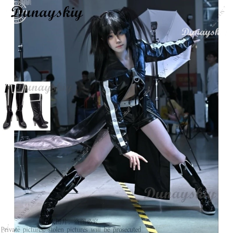 

Black Cosplay Anime Rock Woman Cosplay Costume Shoes Shooter Armerment Hemiteos Unit Type 01 Tops Pants Coat Halloween Party