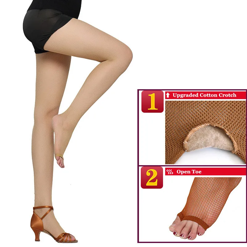 Mode Professionelle Frauen Latin Dance Strumpfhosen Sexy Fishnet Strumpfhosen Latin Dance Elastische Dünne OpenToe Net Strumpfhosen Oberschenkel Strümpfe – Detail 4
