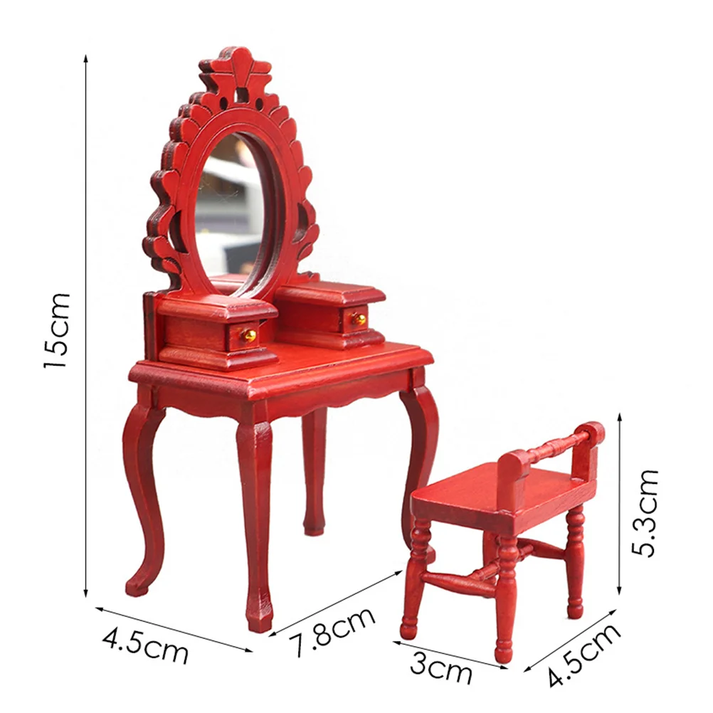 2 Pcs Vintage Dresser Stool Bedroom Furniture Makeup Vanity Table Miniature Dressing Child