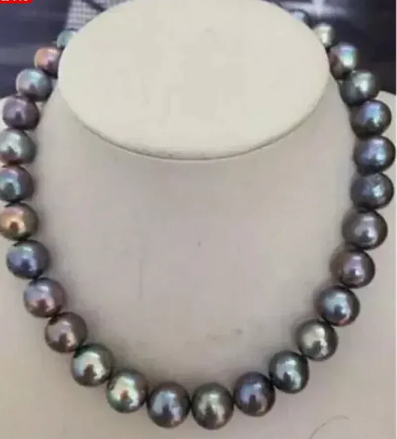 Perfect AAA 10-11mm Large Haitian Black Red Green Pearl Necklace 18inch 925s