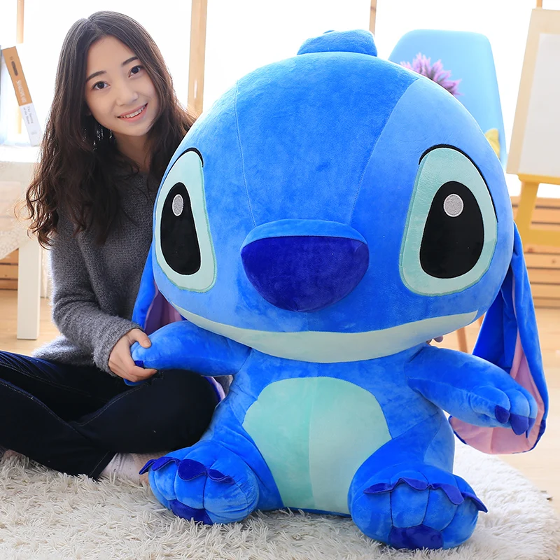 Big Size Disney Stitch Plush Toys Kawaii Soft Blue Pink Elf Disney Stitch Stuffed Doll Cartoon Anime Movie Christmas Gift