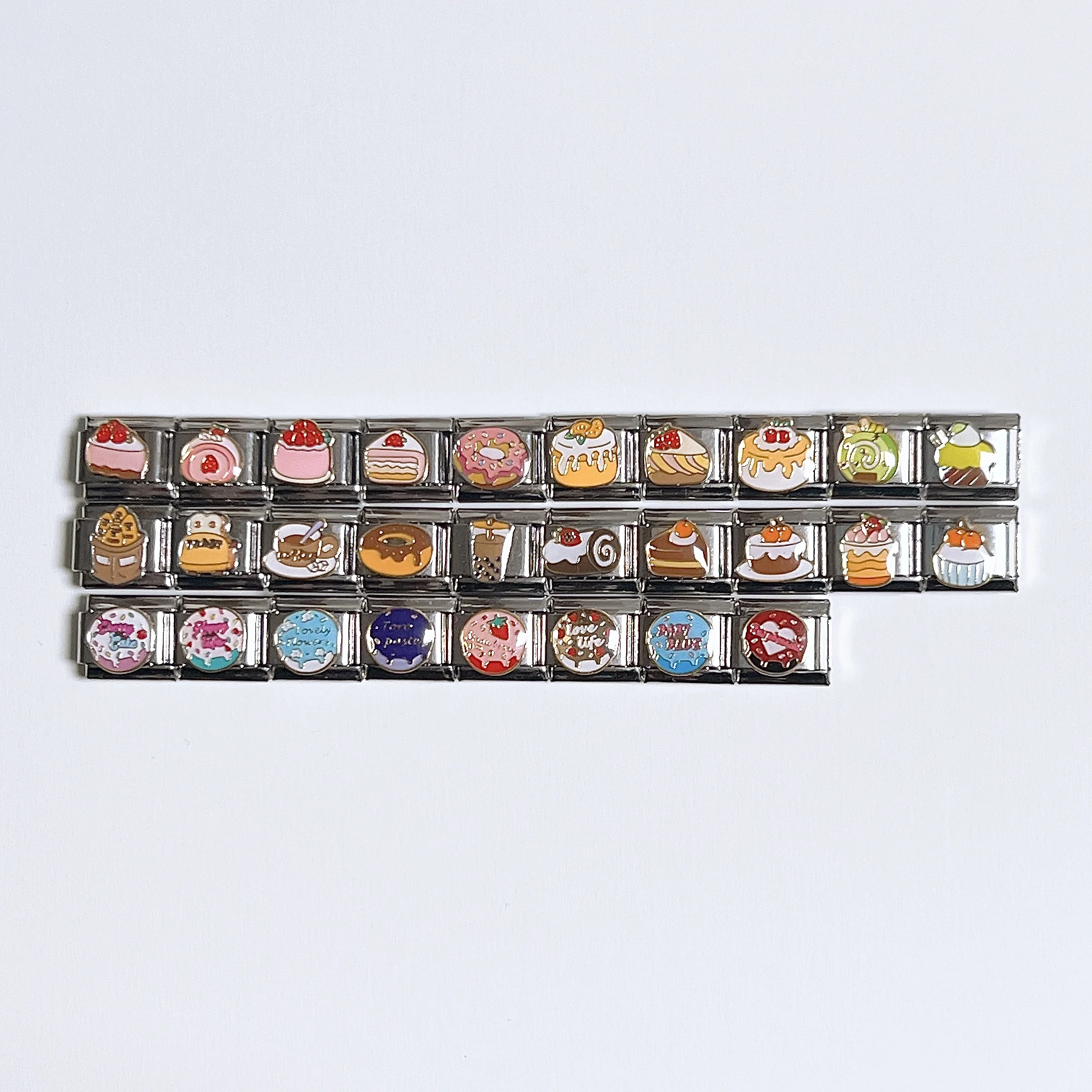 New Cake Coffee Cappuccino Apple Pie Pudding Italian Charm Links Fit 9mm Stainless Steel Bracelet Jewelry DIY Making Beads