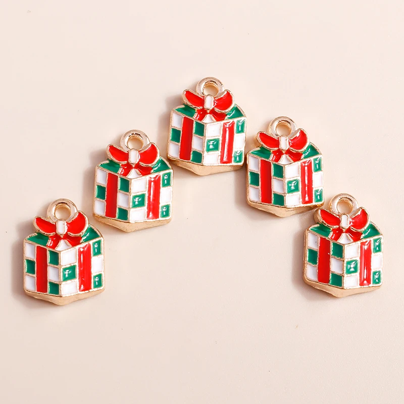Leslie 10 Stück 13 x 10 mm Cartoon-Weihnachtsgeschenkbox-Anhänger für die Schmuckherstellung, DIY, niedliche Weihnachtsanhänger für Ohrringe, Armbänder, Halsketten – Detail 4