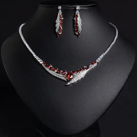 Angel Wings Banquet Zircon Full Diamond Necklace Earring Pendant Set For Women Bridal Wedding Jewelry Set Dress Accessories