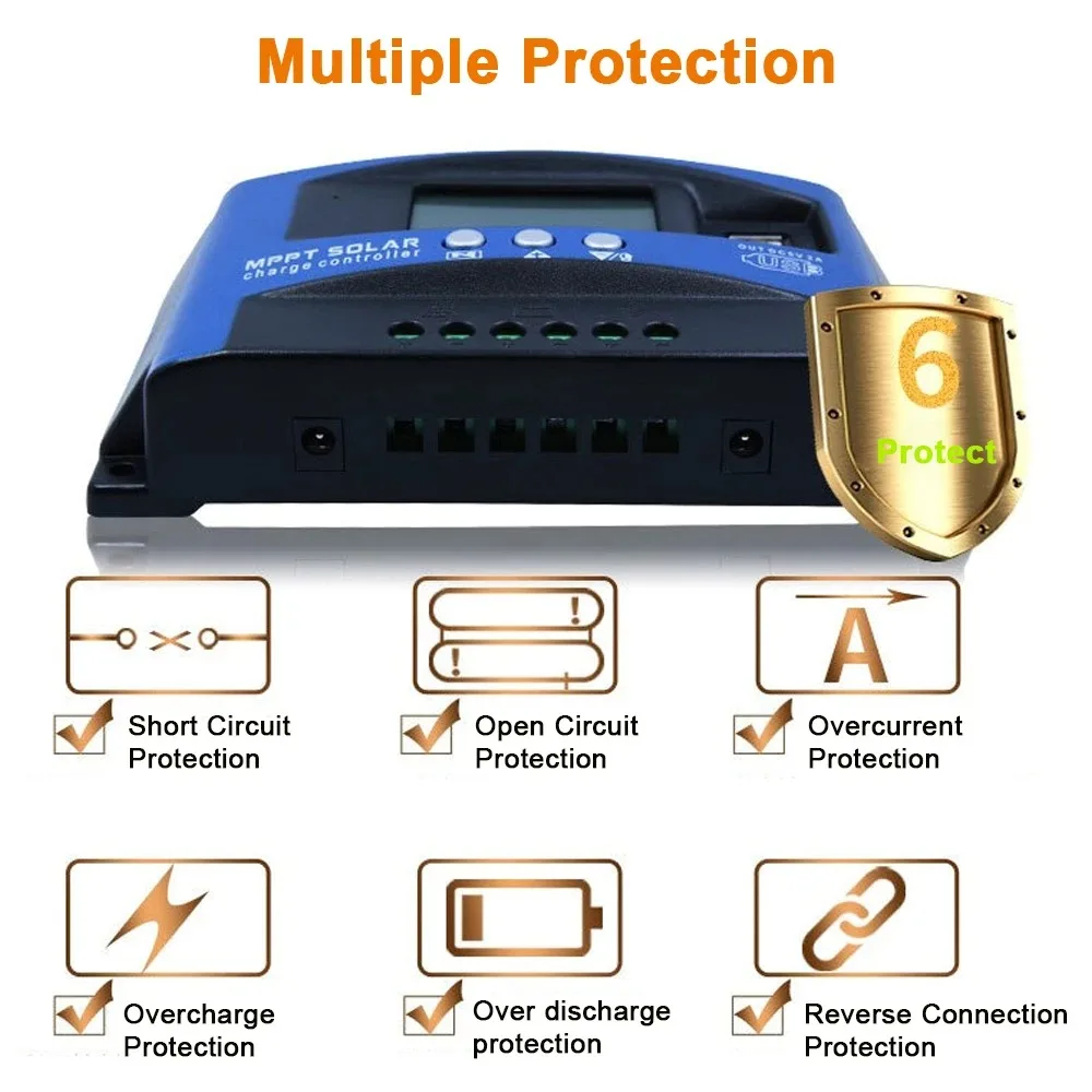 30A 40A 50A 60A 100A MPPT Solar Charge Controller 12V 24V Dual USB Auto Solar Regulator LCD PV Controller For LiFePO4 Battery