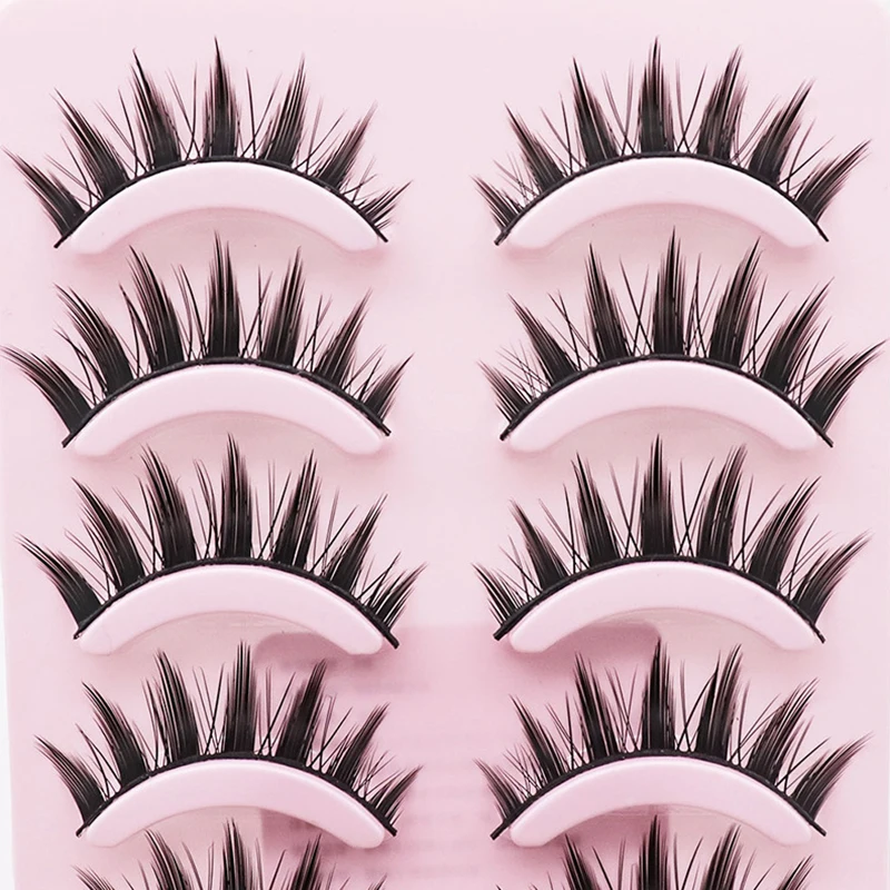5 pares de pestañas postizas naturales largas para cosplay, cruzadas, negras, efecto ojo de gato 5