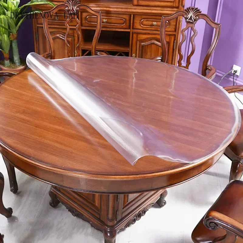 1mm Round PVC Tablecloth Waterproof Oilproof Able Cover Glass Cloth Soft Table Cover Home Kitchen Dining Room Placemat