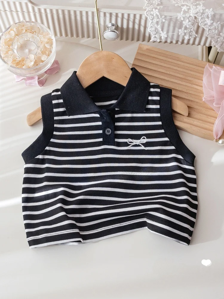 

Girls Summer Striped Ne Vest T-irt Svel Children's Faion Versatile Clothes Baby Outfit Korean Sle Knitted ...