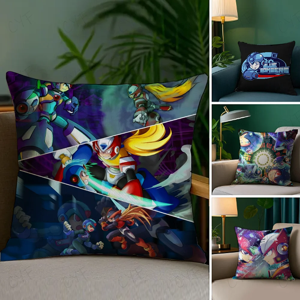 

R-Rockman Mega Man anime game Pillow Case Anti-dustmite Pillowcase Invisible zipper silky short plush Sofa cushion cover