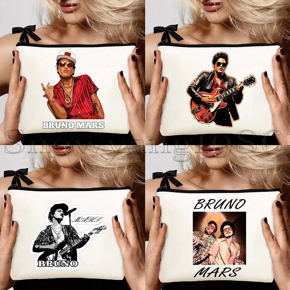 

4pcs BRUNO MARS PORTRAIT Live the Moment Rock 'n' Roll Time Traveler Canvas Cosmetic Bag Makeup Toilet Bag Pencil Case Pouch