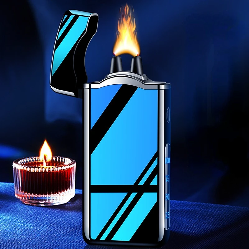 Black Technology Charging Arc Big Flame Creative High-end Windproof Power Display Lighter Men's Gift Smoking Set