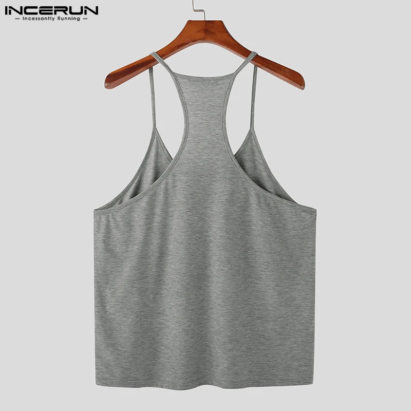 INCERUN Tops 2023 Estilo Coreano Homens Fino Cinto Sólido Casual Corrida Esporte Colete Bonito Masculino Racerback Mangas Coletes S-5XL