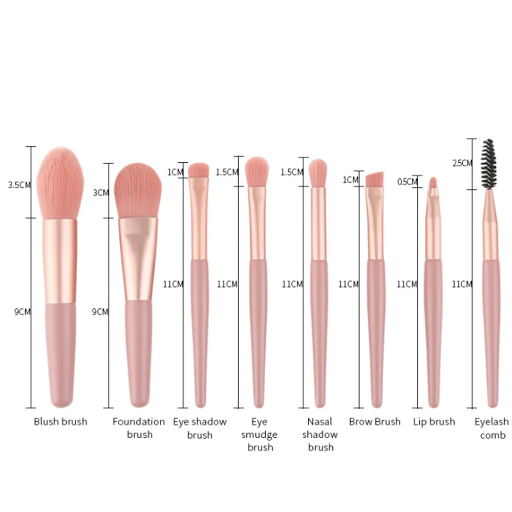 Portable 8-Piece Makeup Brush Travel Set with Bag Eyeshadow Brush Foundation Concealer Makeup Brush Soft Hair Makeup Tools