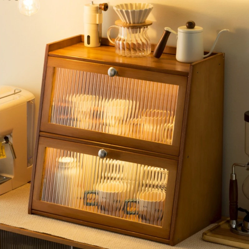 

Stable Desktop coffee cup storage box mug tea set shelf water cup cosmetics shelf solid wood bamboo with lid