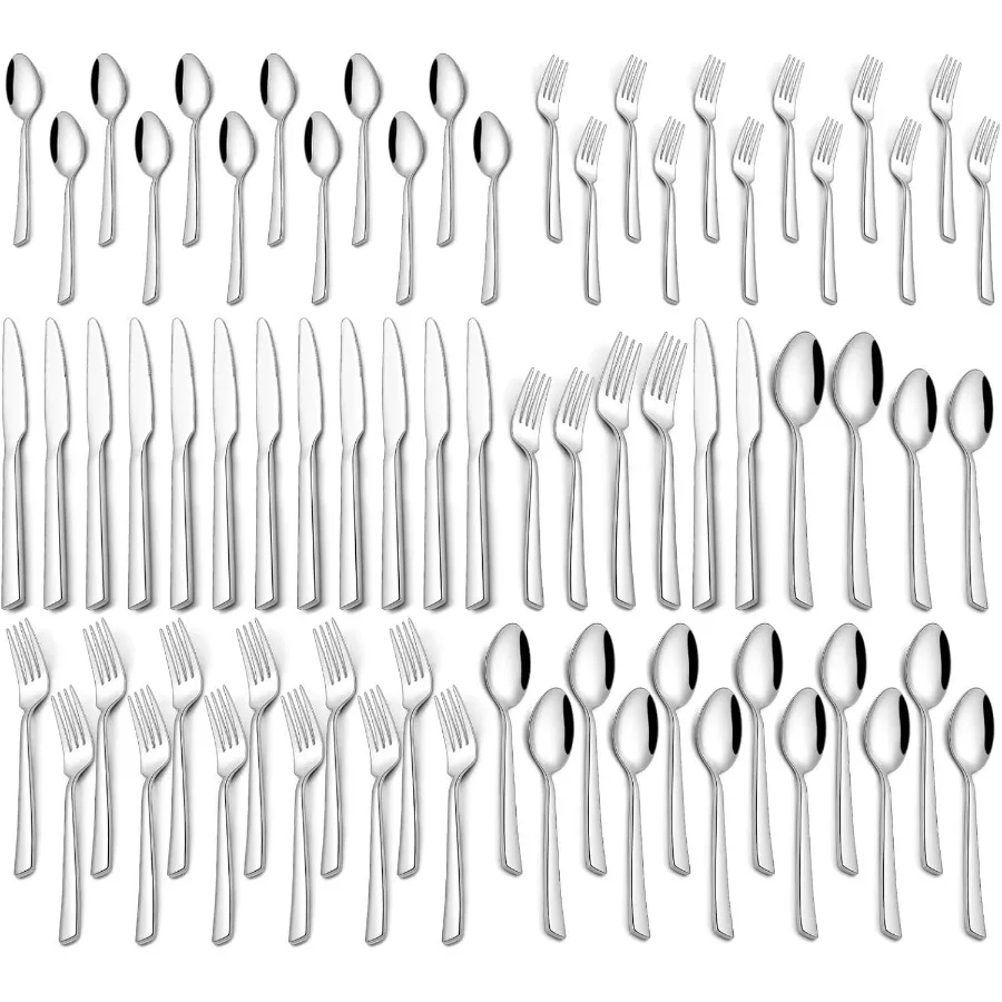 

60 Piece Silverware Set For 12 People With Stainless Steel Flatware Tableware Including Spoons Forks Knives Mirror Polished Cut