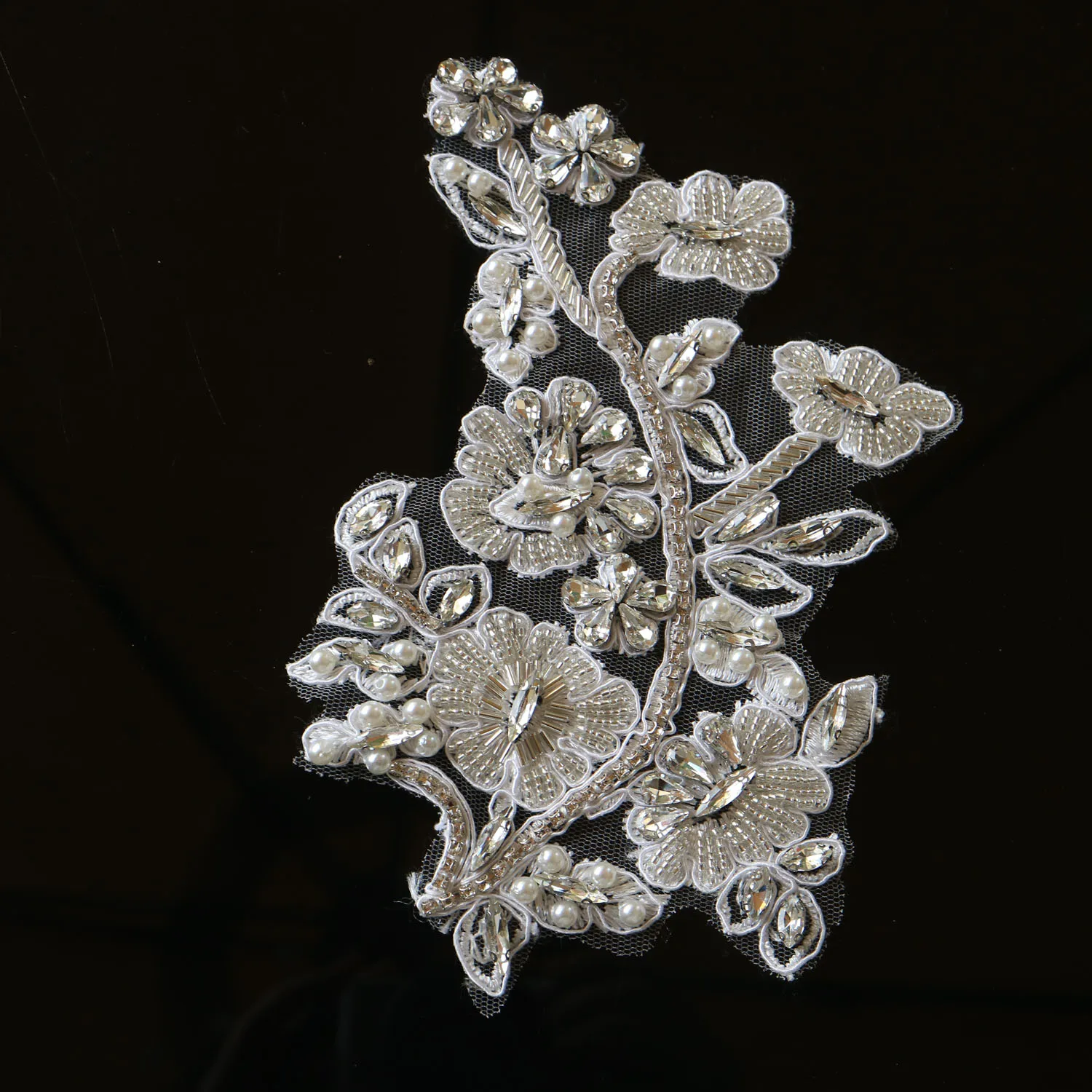 2 Stück/Paar Luxuriöse Glas-Strass-Perlen-Applikationen für Kleidung, DIY-Applikationen zum Aufnähen, Blumenapplikationen für Hochzeitskleider, Stickerei – Detail 27