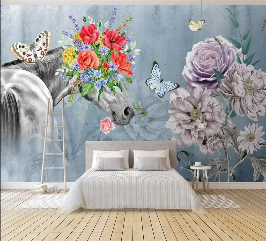 Customized wallpaper Horse flower butterfly Photo bedroom Children's room background wall papers home decor papier peint