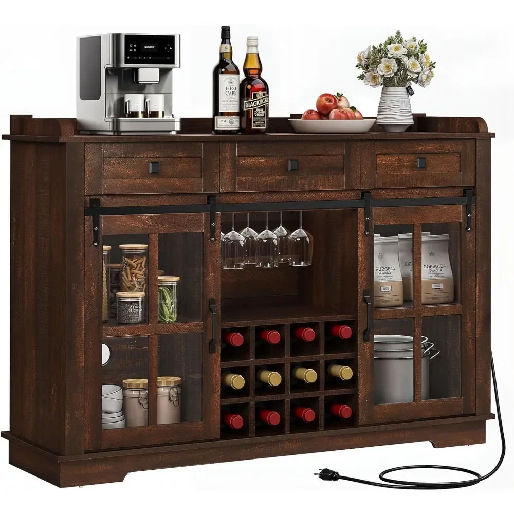 

Farmhouse Coffee Bar Cabinet with Sliding Door and Drawers,53" Kitchen Sideboard Buffet Cabinet,Home Bar Cabinet with Wine Rack