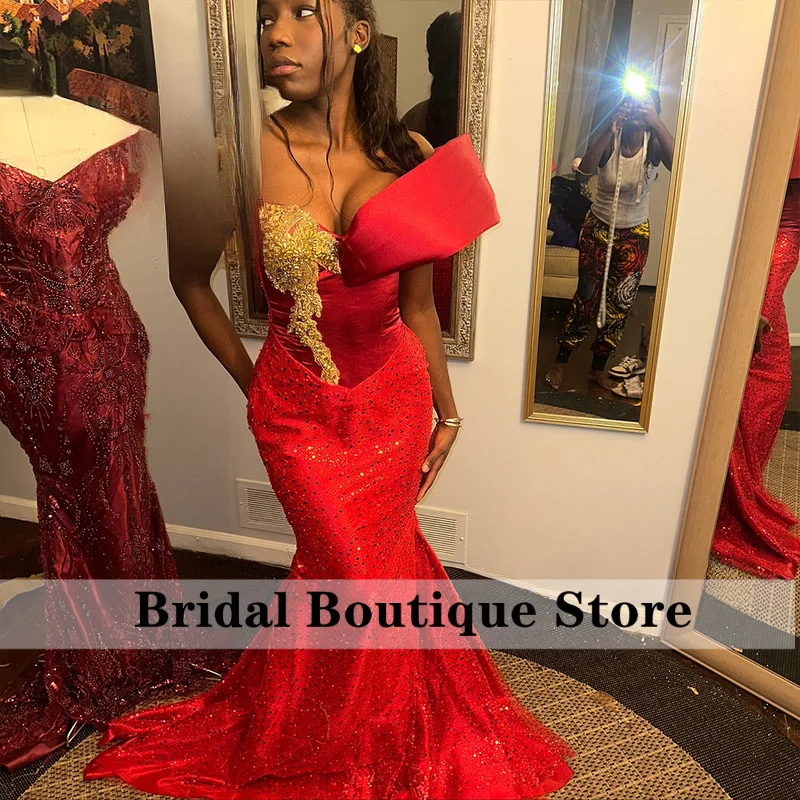 فساتين لحضور الحفلات الموسيقية الكلاسيكية بالترتر 2025 بدون أكتاف لامعة حورية البحر رداء حفلات الزفاف مخصص بدون أكمام vestidos para noite