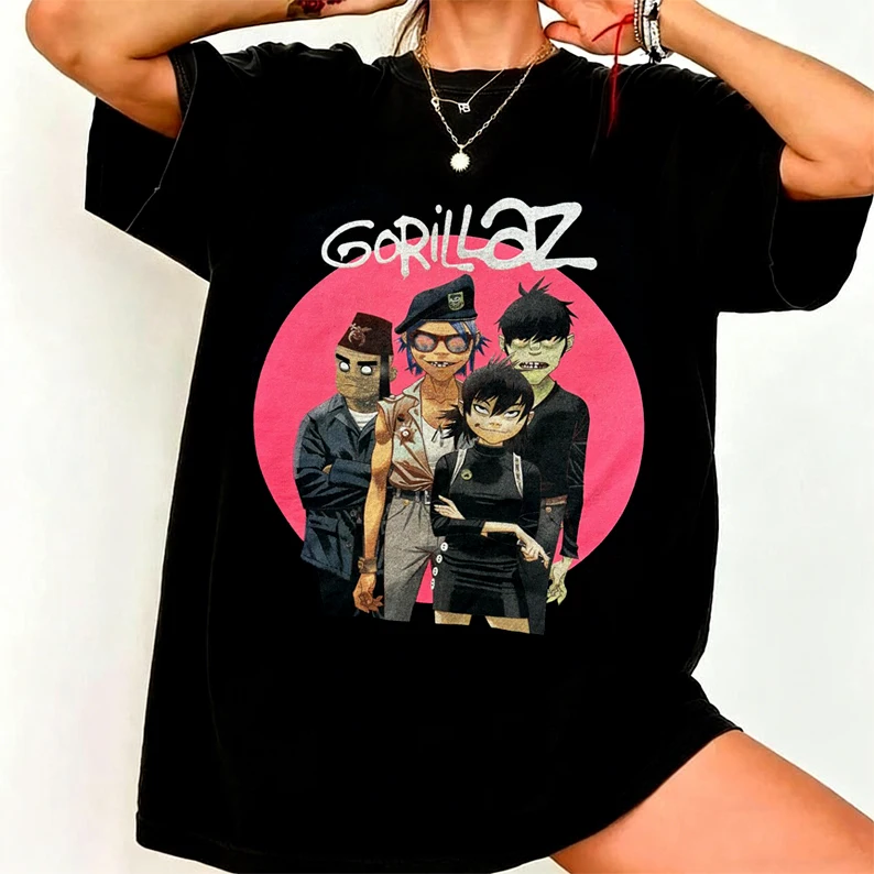 Gorillaz Band Print Short Sleeve T-shirt Alternative Electronic