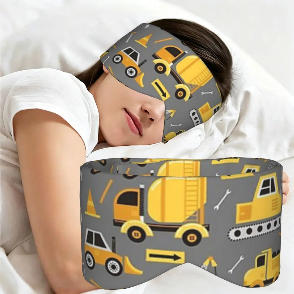 Construction Trucks On Gray sleep mask Light Blocking Portable Eye Cover for Girls Boys Office Nap Party Gift Eyeshade eyepatch