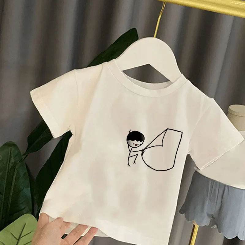 

New Cartoon Boys Tops Panda Crawl Lovely Pocket Short Sleeve Girls T Shirts Unisex Summer Round Neck Kids Tshirt Kawaii Casual