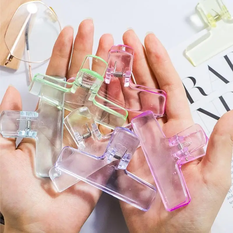 10Pcs Cute Candy-colored Transparent Bingder Clips For School & Office Supplies Stationery Big Clear File Document Clamps